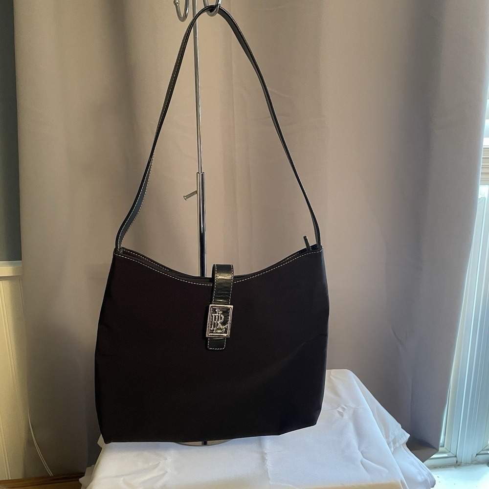 Lauren Ralph Lauren LRL Black Nylon Shoulder Bag Hobo Purse Shoulder Bag